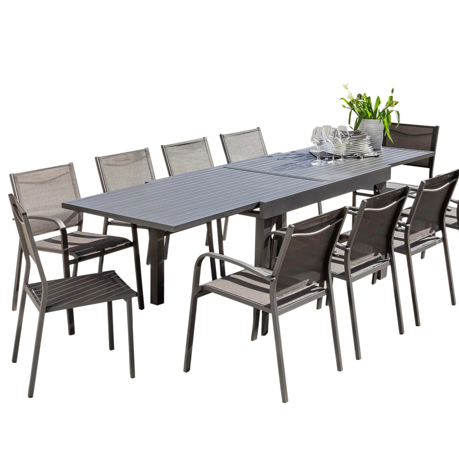 Table De Jardin Extensible 12 Places Aluminium Murano (320 X 100 Cm) - Gris Anthracite 10 Table De Jardin Extensible 12 Places Aluminium Murano (320 X 100 Cm) - Gris Anthracite – Image 8