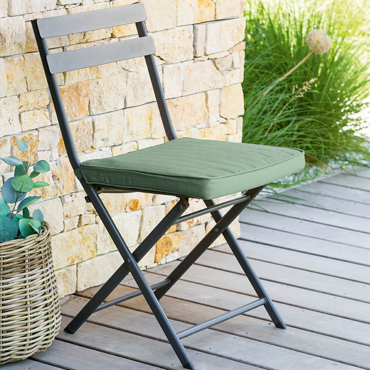 Galette De Chaise Carrée (40 Cm) Korai Vert Olive 3 Galette De Chaise Carrée (40 Cm) Korai Vert Olive