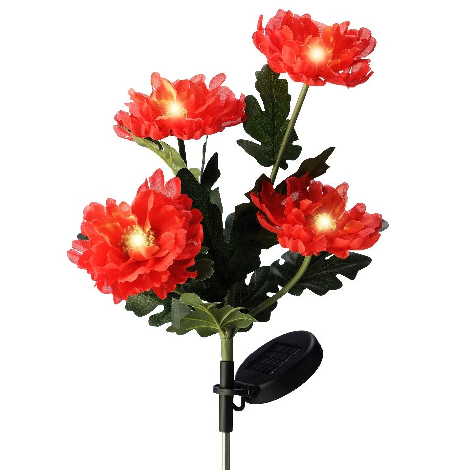 Lot De 2 Piques De Jardin Solaires LED Chrysanthème - Rouge/Blanc Chaud 5 Lot De 2 Piques De Jardin Solaires LED Chrysanthème - Rouge/Blanc Chaud – Image 3