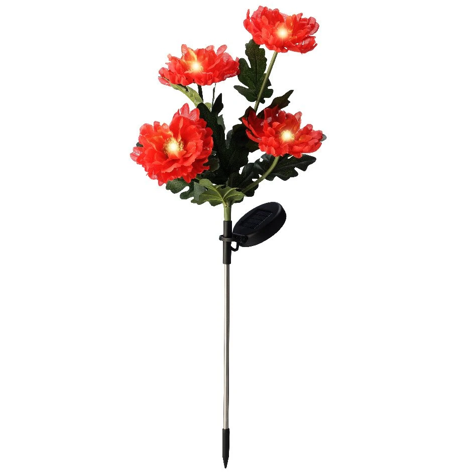 Lot De 2 Piques De Jardin Solaires LED Chrysanthème - Rouge/Blanc Chaud 4 Lot De 2 Piques De Jardin Solaires LED Chrysanthème - Rouge/Blanc Chaud – Image 2