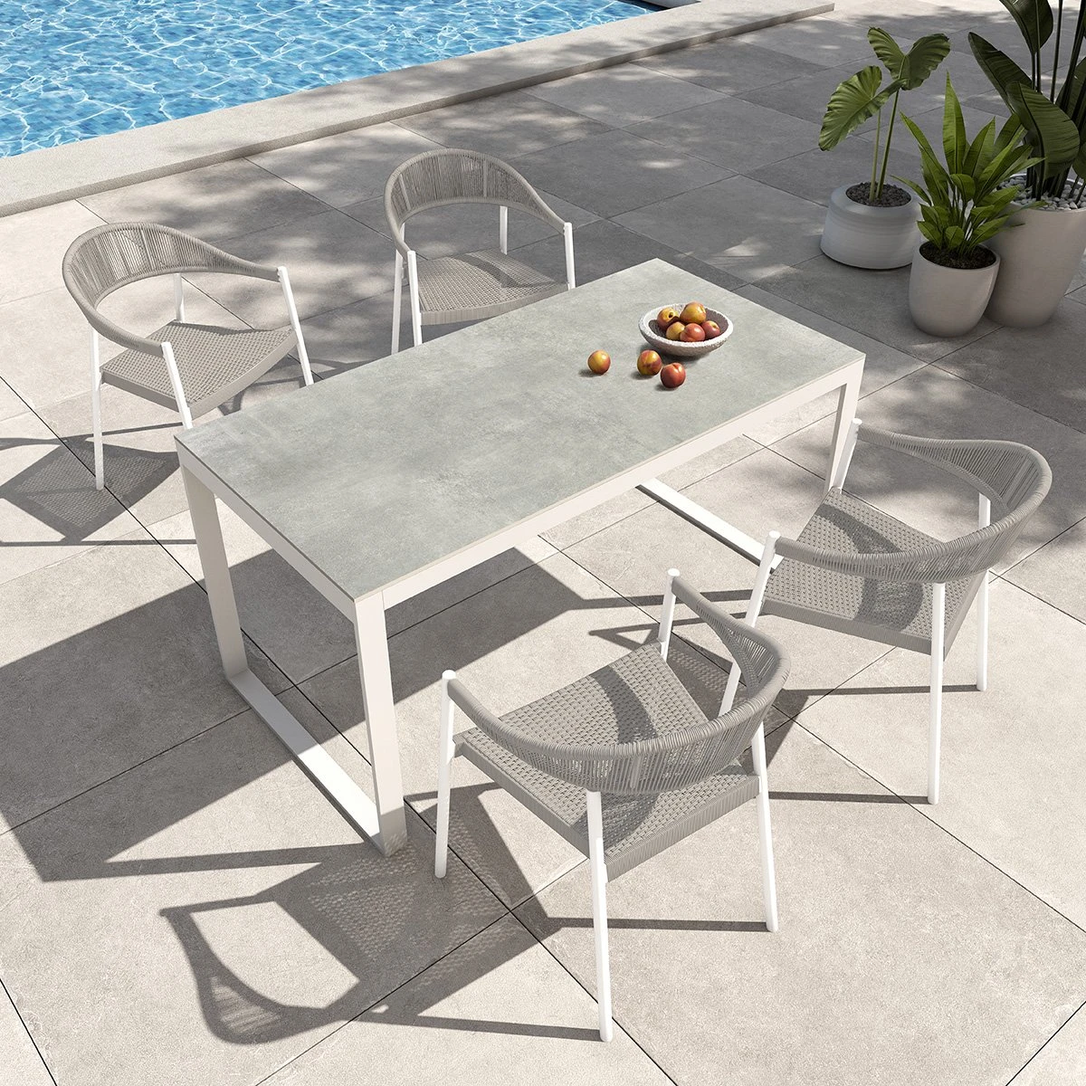 Table De Jardin 6 Places Aluminium/Céramique Kore (150 X 75 Cm) - Blanc/Gris Clair 4 Table De Jardin 6 Places Aluminium/Céramique Kore (150 X 75 Cm) - Blanc/Gris Clair – Image 2