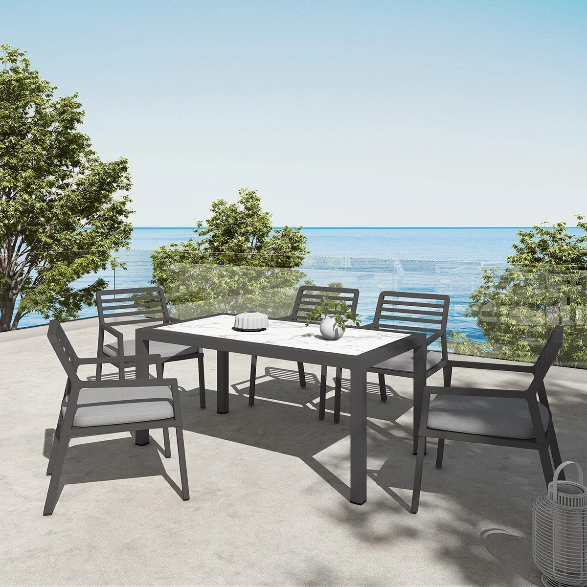 Table De Jardin 6 Places Aluminium/Céramique Torano (162 X 87 Cm) - Gris Anthracite/Blanc 4 Table De Jardin 6 Places Aluminium/Céramique Torano (162 X 87 Cm) - Gris Anthracite/Blanc – Image 2