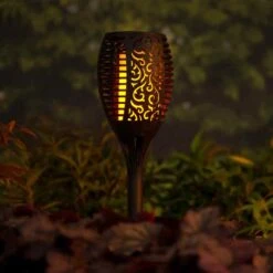 Borne De Jardin Solaire Effet Flamme Arabesque - Noire