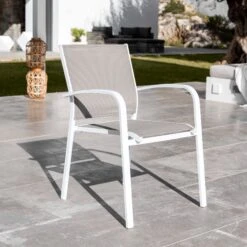 Fauteuil De Jardin Alu Empilable Murano - Blanc / Taupe