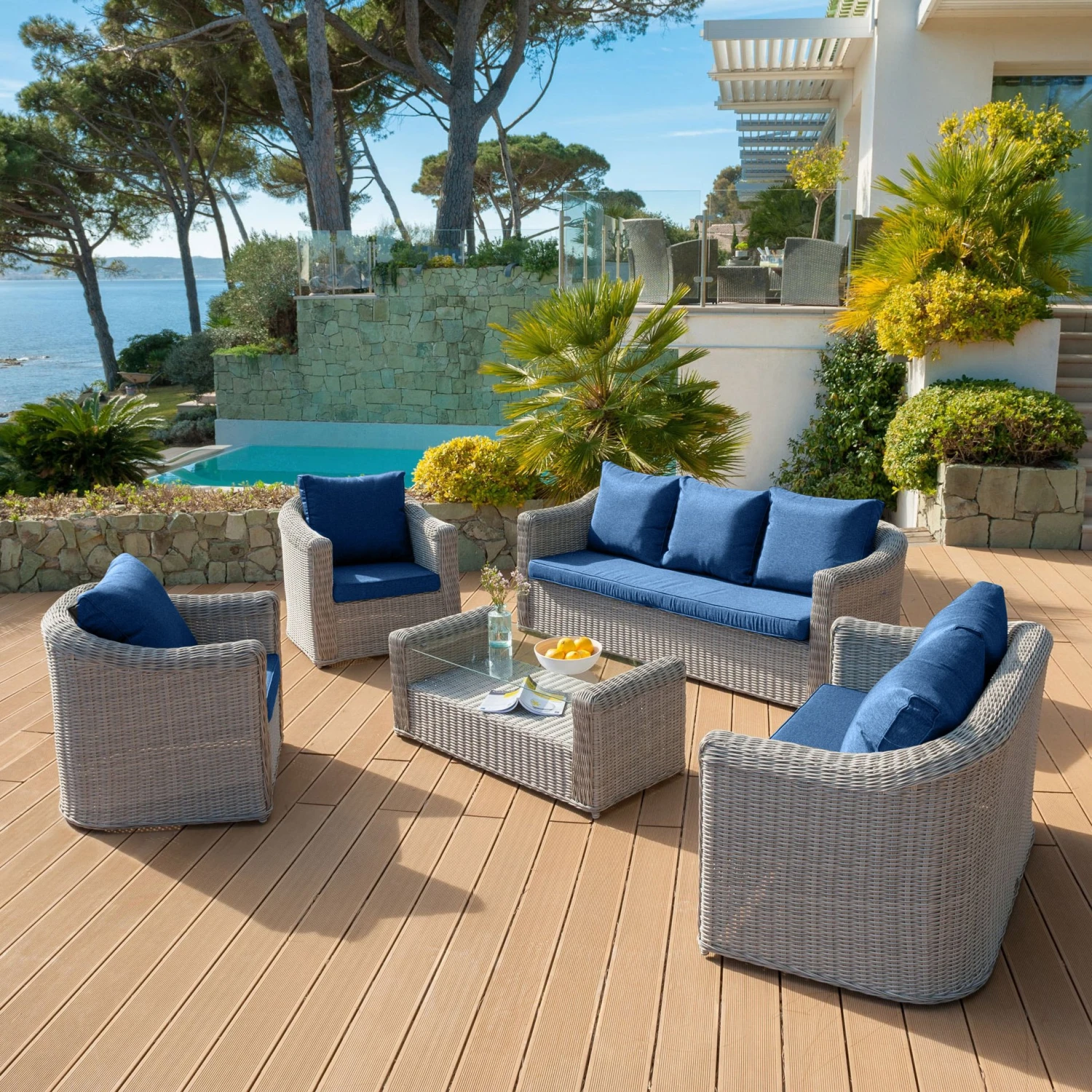 Housses De Coussin De Remplacement Pour Salon De Jardin Calvi 7 Places - Bleu 4 Housses De Coussin De Remplacement Pour Salon De Jardin Calvi 7 Places - Bleu – Image 2