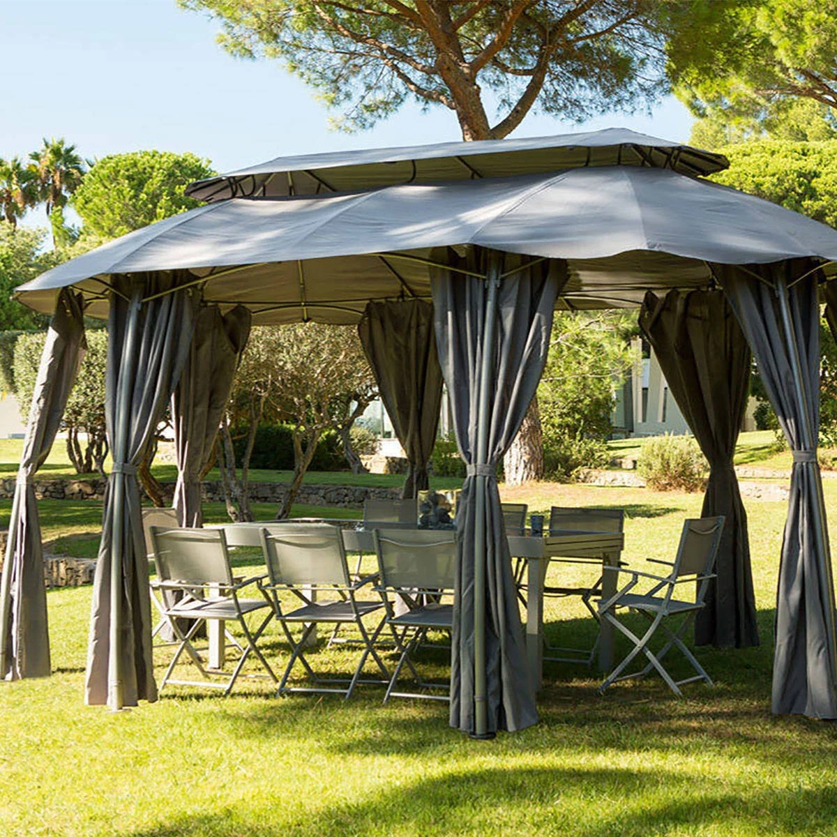 Lot De 8 Rideaux De Tonnelle Maldives (3 X L5 M) - Gris Ardoise 4 Lot De 8 Rideaux De Tonnelle Maldives (3 X L5 M) - Gris Ardoise – Image 2