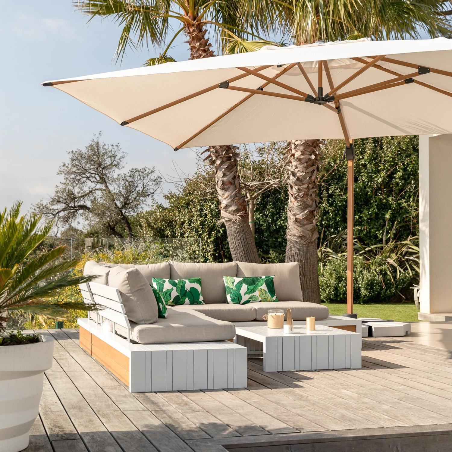 Parasol Déporté Yucatan Rectangulaire (L4 X 3m) - Bois Et Blanc 3 Parasol Déporté Yucatan Rectangulaire (L4 X 3m) - Bois Et Blanc