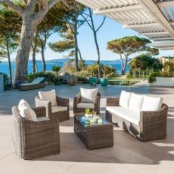 Salon De Jardin Calvi Sepia/Ecru - 7 Places
