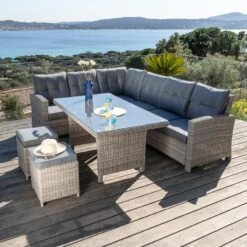 Salon De Jardin D'angle Tivoli Gris Clair/Gris Foncé - 7 Places