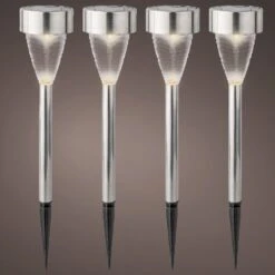 Lot De 4 Bornes De Jardin Solaires Gemme - Blanc Chaud -Default Template 7 solar pique jardin lumineux acier 113099 1642603575