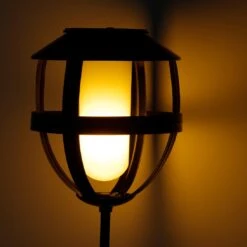 Borne De Jardin à LED Solaire Effet Flamme - Noir