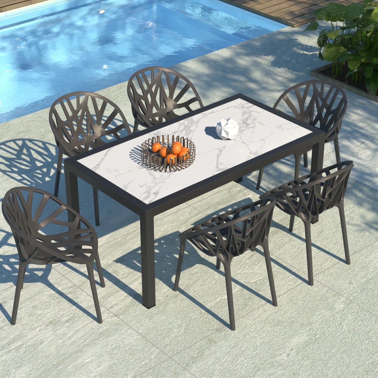 Table De Jardin 6 Places Aluminium/Céramique Torano (162 X 87 Cm) - Gris Anthracite/Blanc 3 Table De Jardin 6 Places Aluminium/Céramique Torano (162 X 87 Cm) - Gris Anthracite/Blanc