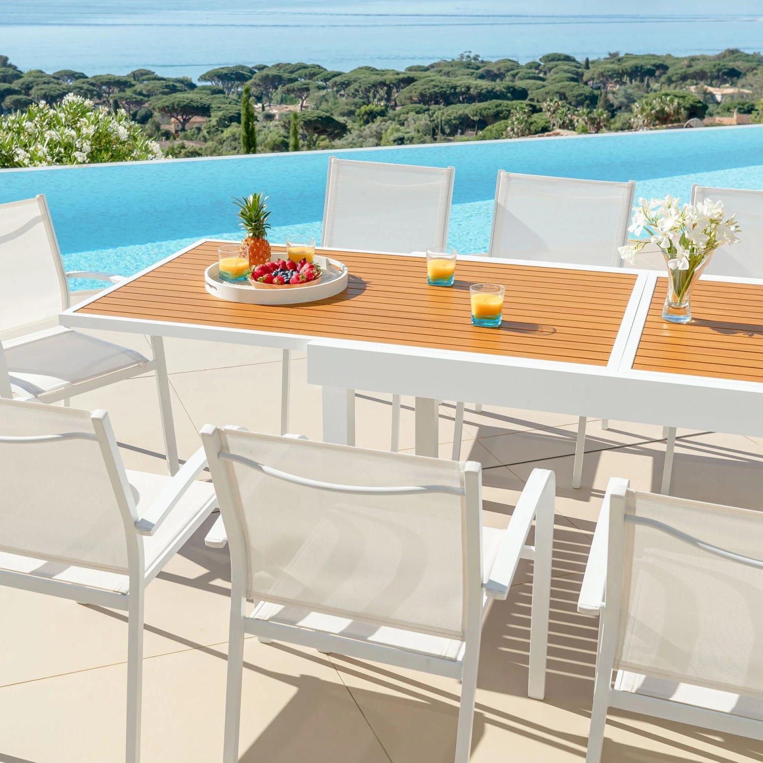 Table De Jardin Extensible 10 Places Aluminium Effet Bois Murano (270 X 90 Cm) - Blanche 3 Table De Jardin Extensible 10 Places Aluminium Effet Bois Murano (270 X 90 Cm) - Blanche