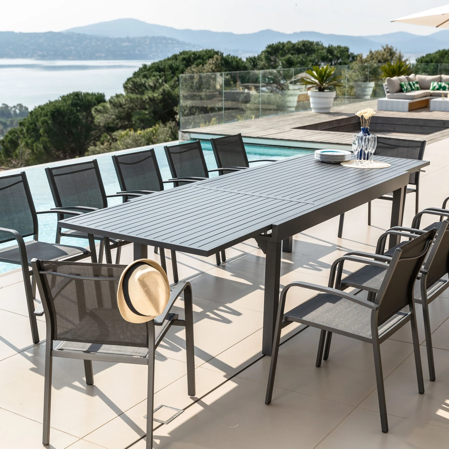 Table De Jardin Extensible 12 Places Aluminium Murano (320 X 100 Cm) - Gris Anthracite 3 Table De Jardin Extensible 12 Places Aluminium Murano (320 X 100 Cm) - Gris Anthracite