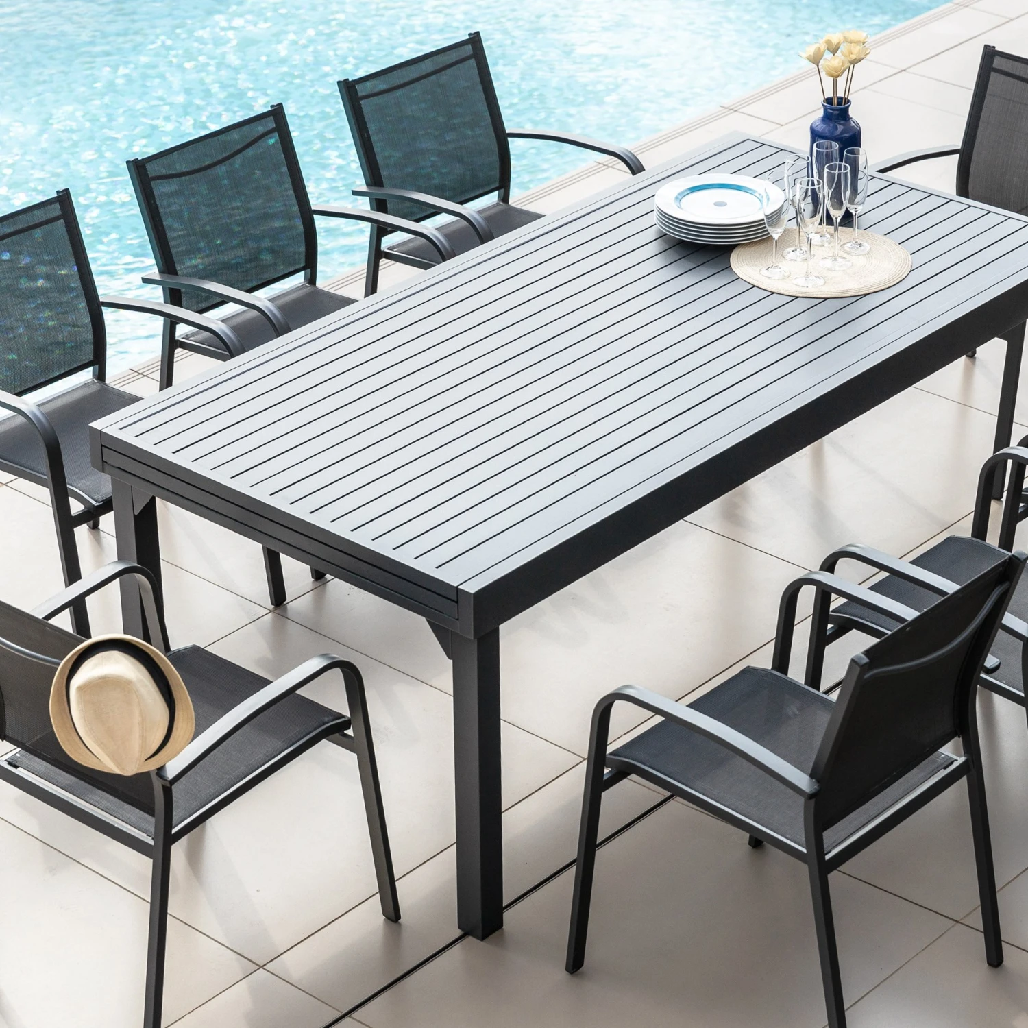 Table De Jardin Extensible 12 Places Aluminium Murano (320 X 100 Cm) - Gris Anthracite 6 Table De Jardin Extensible 12 Places Aluminium Murano (320 X 100 Cm) - Gris Anthracite – Image 4