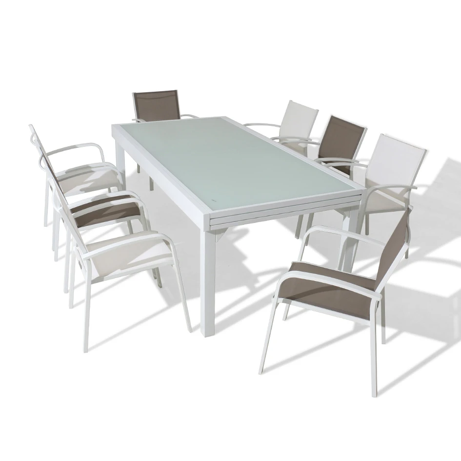 Table De Jardin Extensible 12 Places En Verre Murano (320 X 100 Cm) - Blanche 10 Table De Jardin Extensible 12 Places En Verre Murano (320 X 100 Cm) - Blanche – Image 8