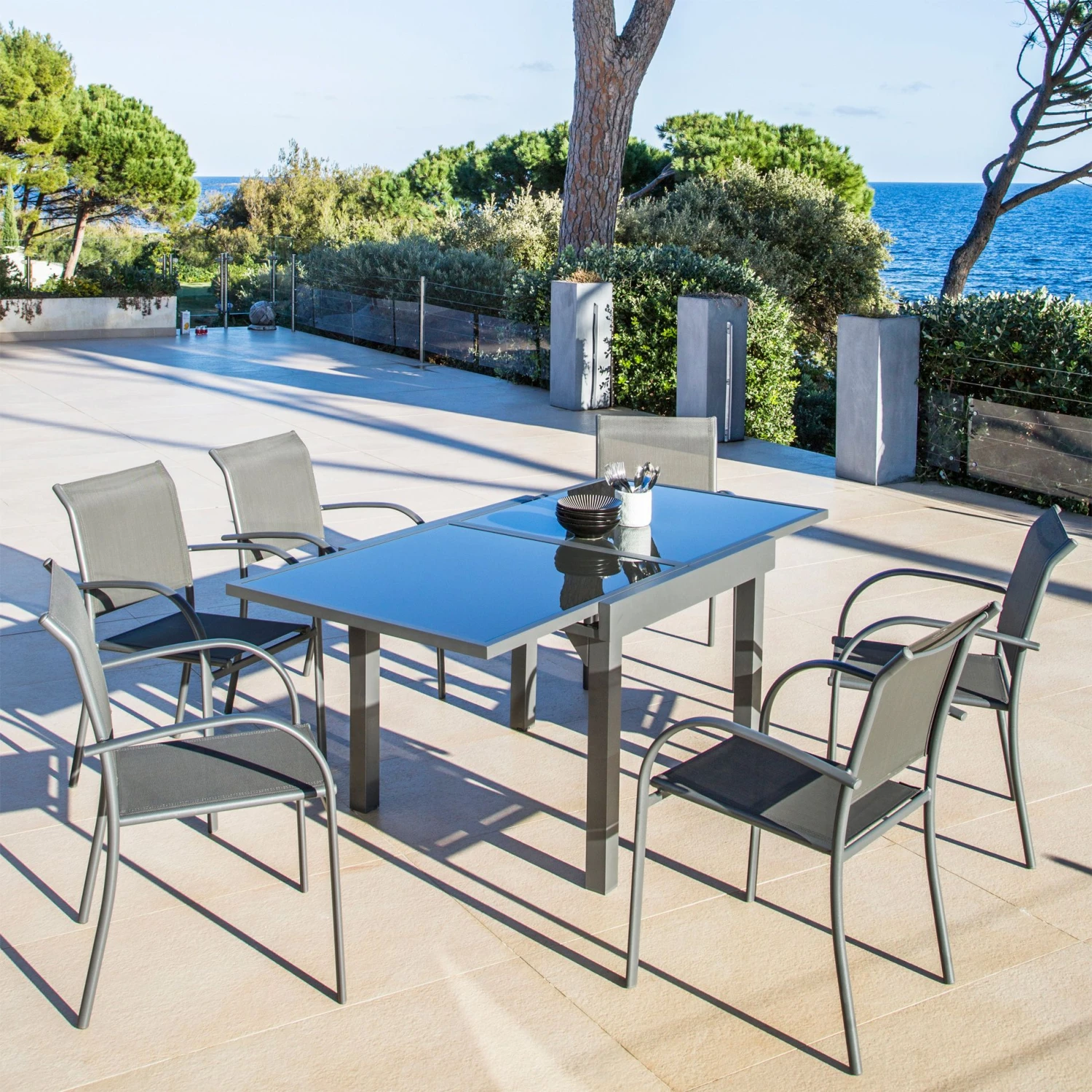 Table De Jardin Extensible 8 Places En Verre Murano (180 X 90 Cm) - Anthracite 6 Table De Jardin Extensible 8 Places En Verre Murano (180 X 90 Cm) - Anthracite – Image 4