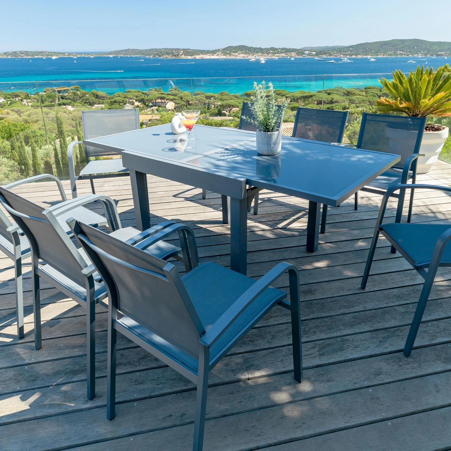 Table De Jardin Extensible 8 Places En Verre Murano (180 X 90 Cm) - Gris Ardoise 3 Table De Jardin Extensible 8 Places En Verre Murano (180 X 90 Cm) - Gris Ardoise