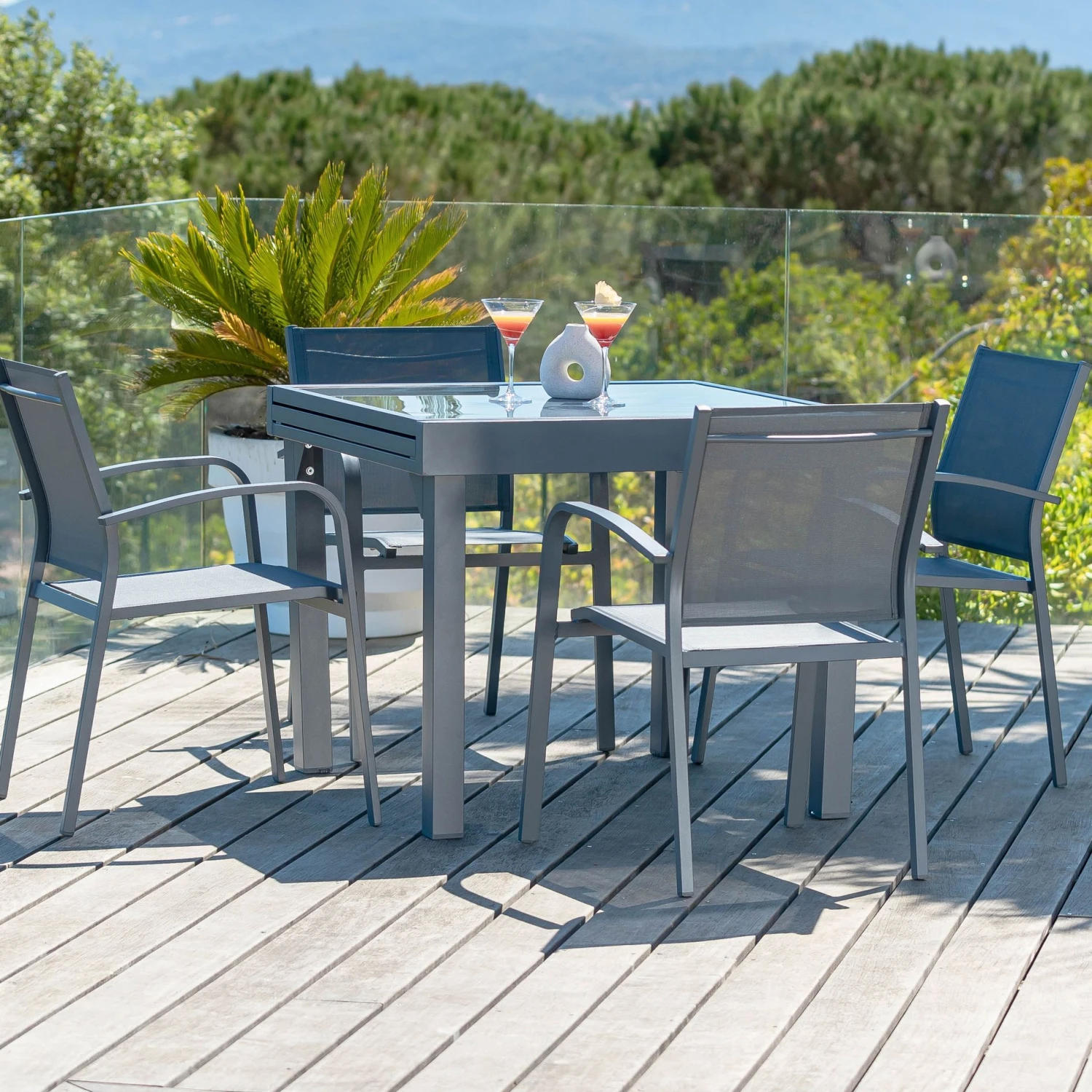 Table De Jardin Extensible 8 Places En Verre Murano (180 X 90 Cm) - Gris Ardoise 6 Table De Jardin Extensible 8 Places En Verre Murano (180 X 90 Cm) - Gris Ardoise – Image 4
