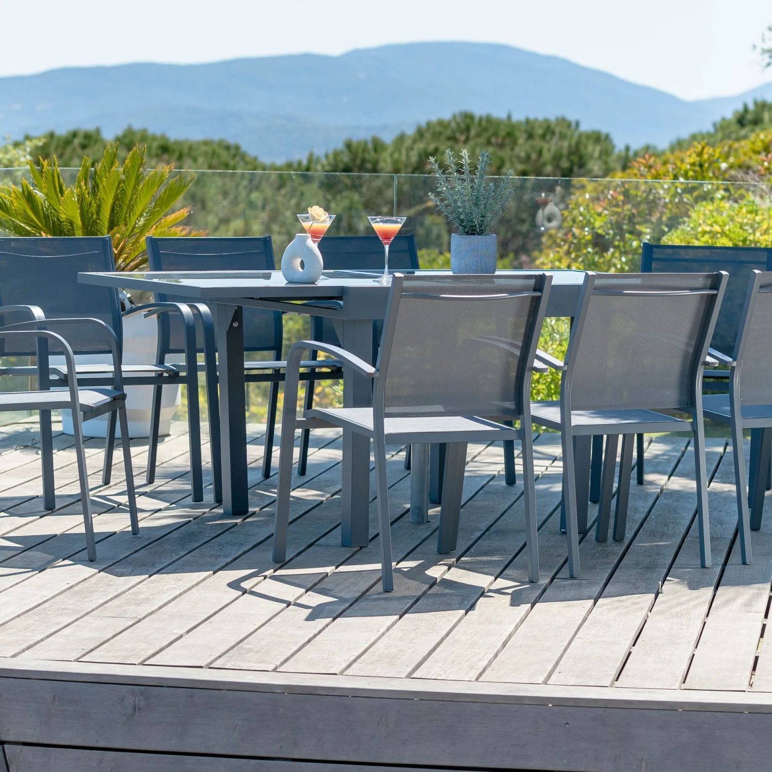 Table De Jardin Extensible 8 Places En Verre Murano (180 X 90 Cm) - Gris Ardoise 9 Table De Jardin Extensible 8 Places En Verre Murano (180 X 90 Cm) - Gris Ardoise – Image 7