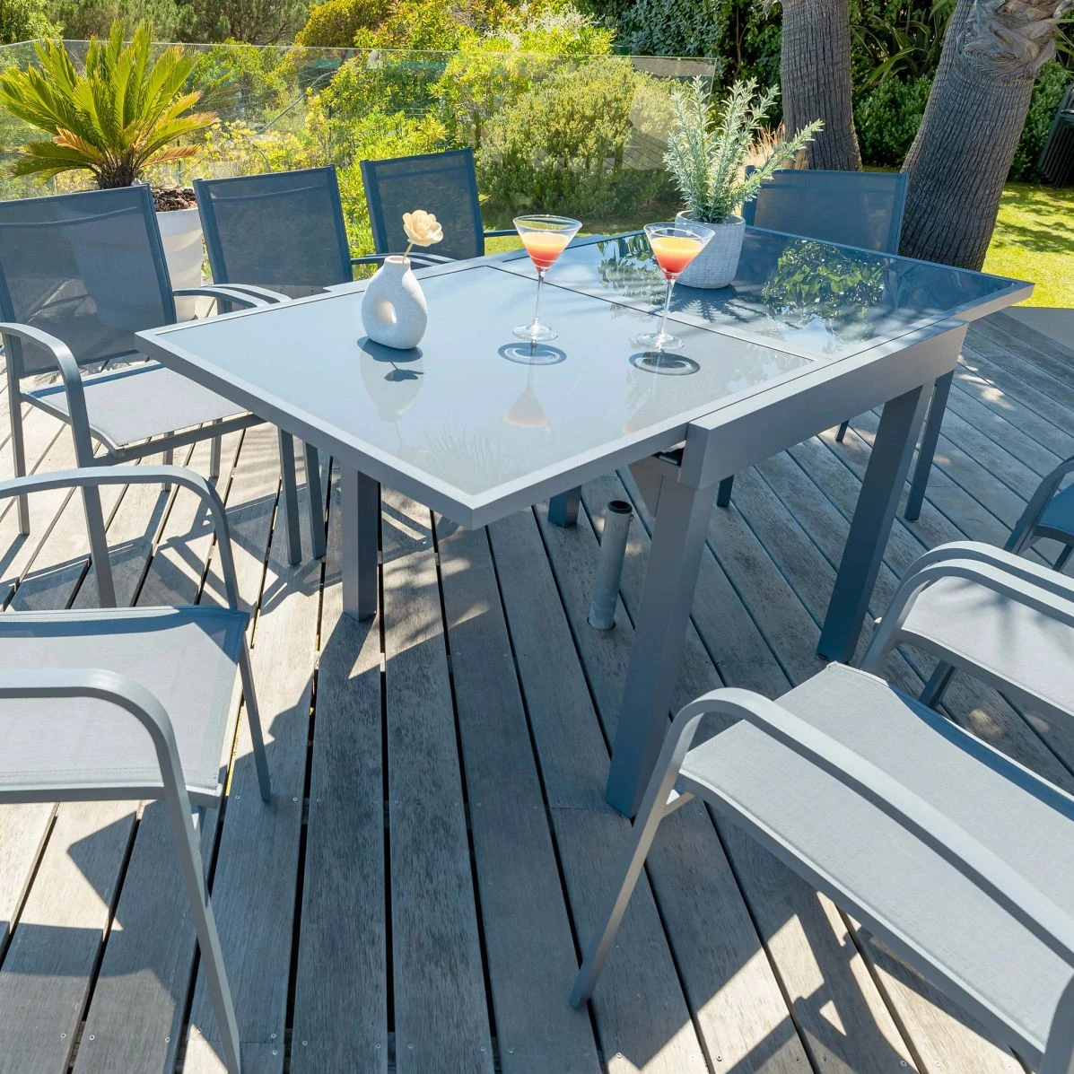 Table De Jardin Extensible 8 Places En Verre Murano (180 X 90 Cm) - Gris Ardoise 4 Table De Jardin Extensible 8 Places En Verre Murano (180 X 90 Cm) - Gris Ardoise – Image 2