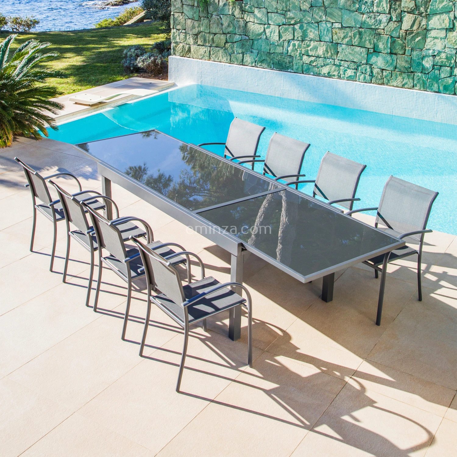 Table De Jardin Extensible 12 Places En Verre Murano (320 X 100 Cm) - Anthracite 3 Table De Jardin Extensible 12 Places En Verre Murano (320 X 100 Cm) - Anthracite