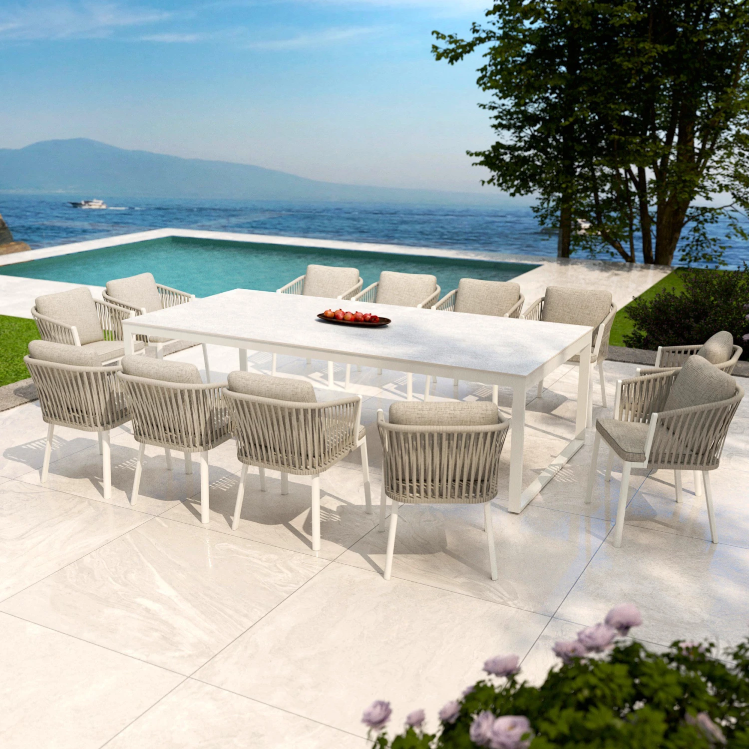 Table De Jardin 12 Places Aluminium/Céramique Kore (260 X 120 Cm) - Blanc/Gris Clair 3 Table De Jardin 12 Places Aluminium/Céramique Kore (260 X 120 Cm) - Blanc/Gris Clair