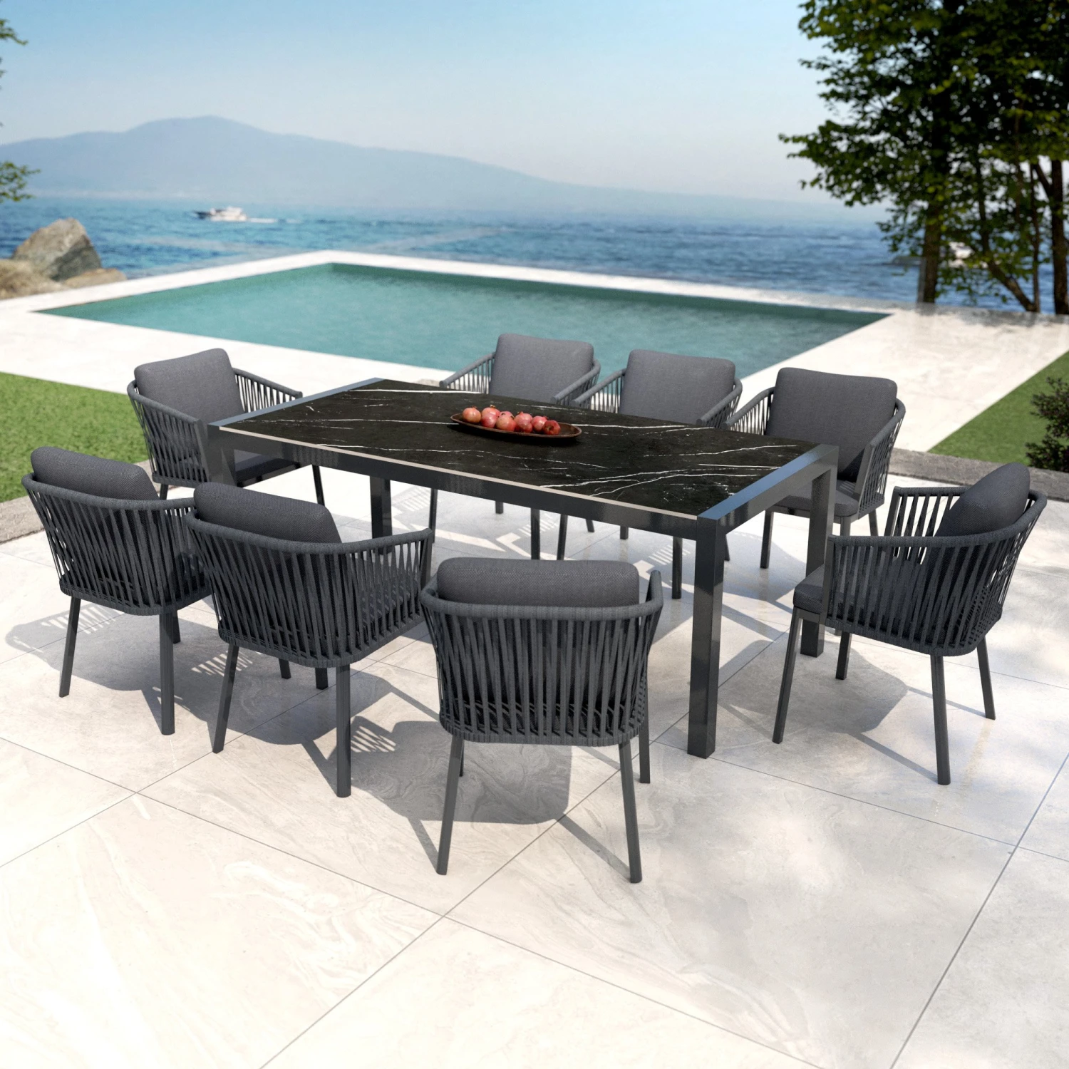 Table De Jardin 8 Places Aluminium/Céramique Modena (180 X 90 Cm) - Gris Anthracite/Noir Marbré 3 Table De Jardin 8 Places Aluminium/Céramique Modena (180 X 90 Cm) - Gris Anthracite/Noir Marbré